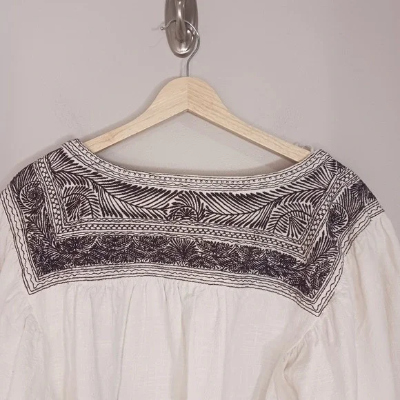 Free People Cotton Embroidered Crop Boho Hippie Festival Women's Blouse Size L - Picture 3 of 8